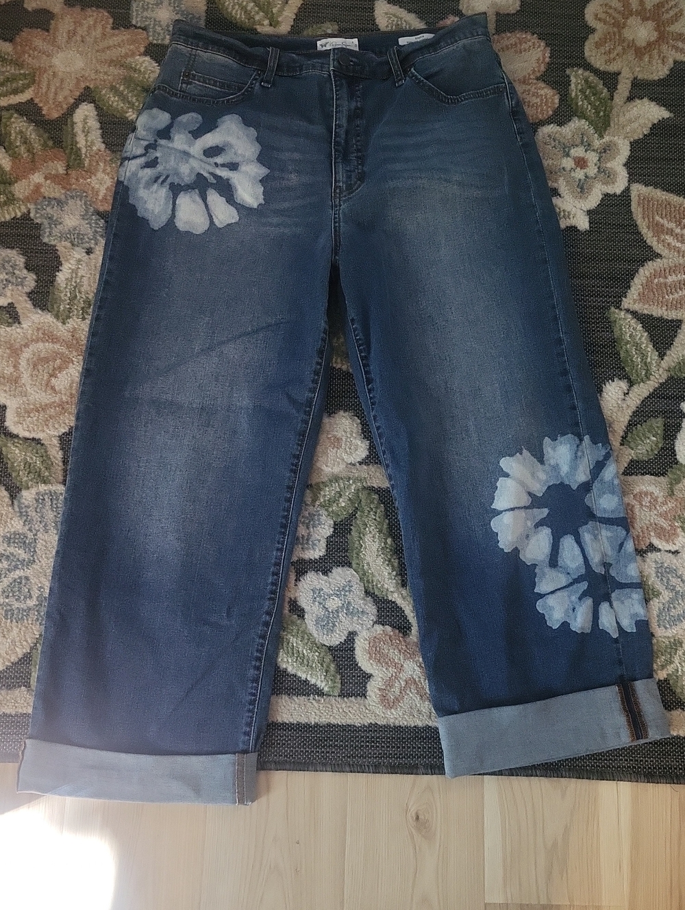 Jessica Simpson Blue Tie-Dye Floral Boyfriend Jeans